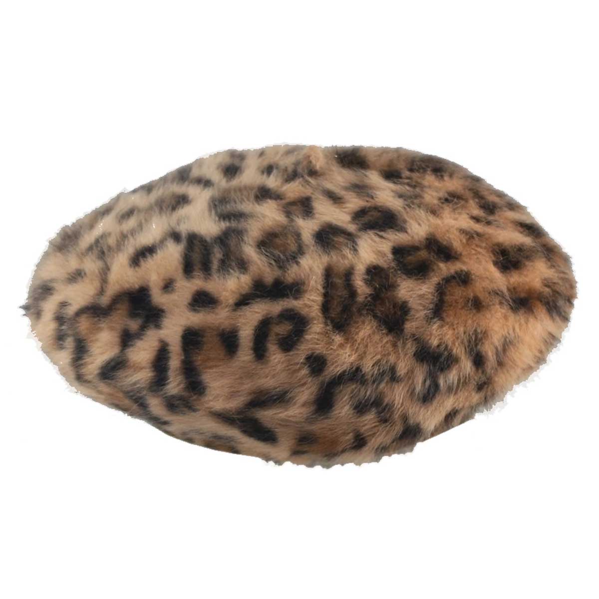 C Jeanne Simmons Cheetah Print Angora Acrylic French Beret 7271