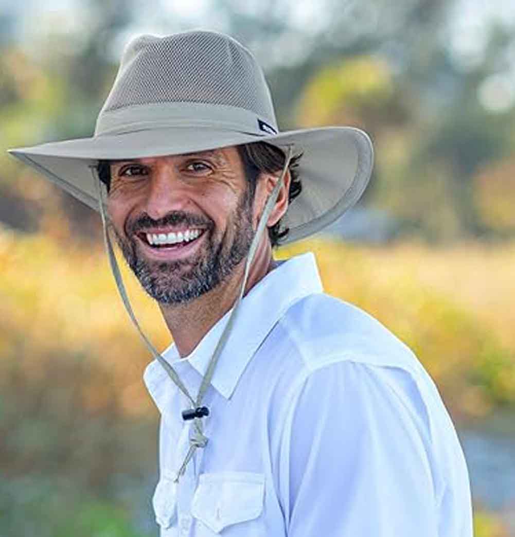 B "Panama Jack" Mesh Crown Outback Men's Sun Hat, 3" Brim, Adjustable Chin Cord, UPF (SPF) 50+ Protection