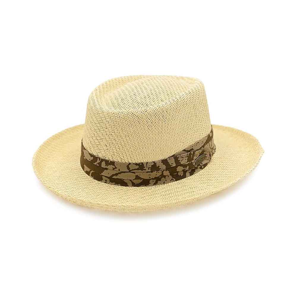 B "Panama Jack Gambler Straw Hat - Lightweight, 3" Big Brim, Inner Elastic Sweatband, 3-Pleat Ribbon Hat Band