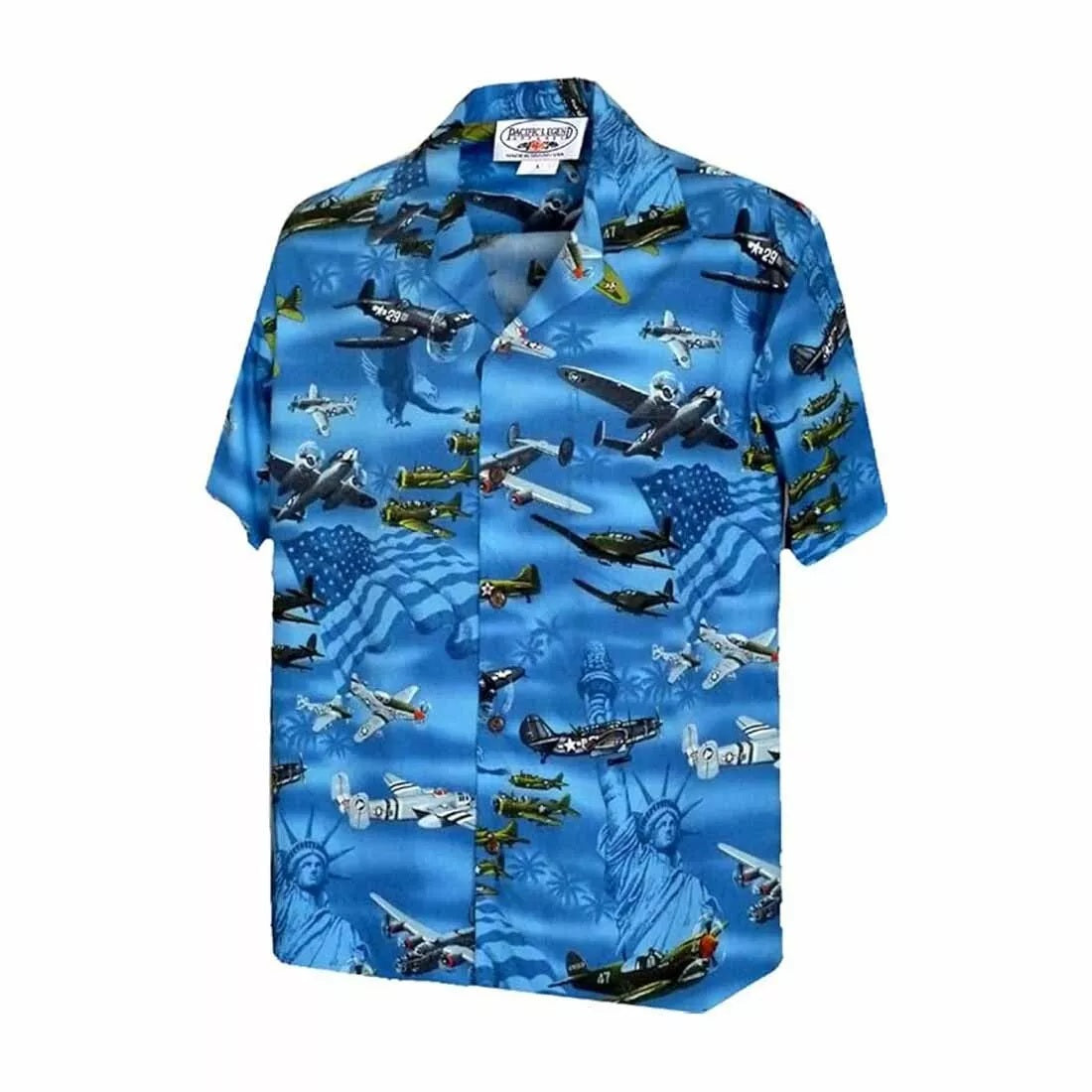 Pacific Legend Men's USA Fighter Planes Cotton Hawaiian Shirt, Style#410-3820