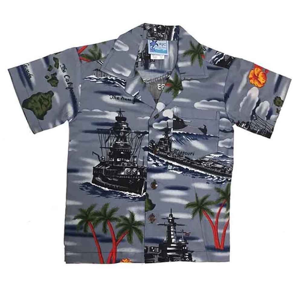 KALAHEO/RJC Youth Novelty Battleships Hawaiian Shirt, Style# CRK577