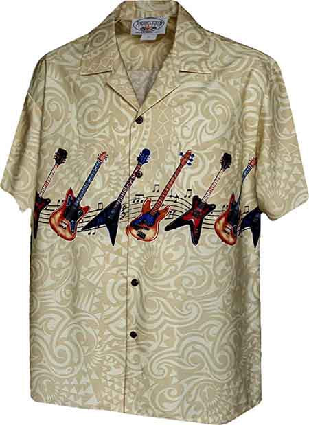 Pacific Legend Rock and Roll Guitars Men's Camp Hawaiian Shirts, Style#440-3966 3X-Large / Khaki