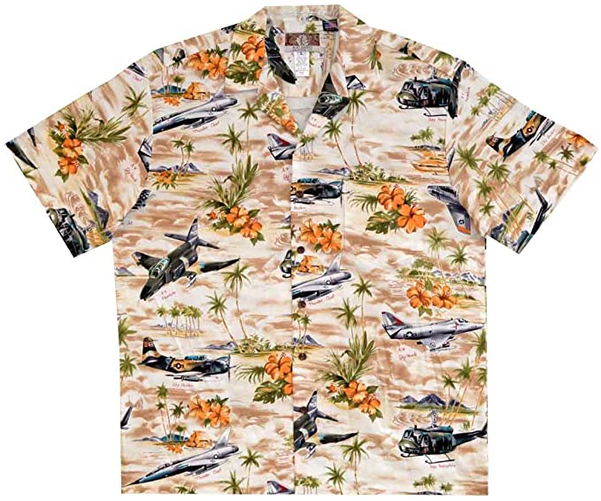 KALAHEO Mens Vietnam Military Aircraft Aloha Shirt, Style#858