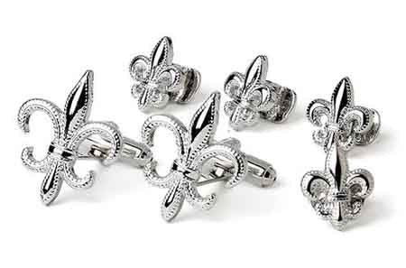 The Competition Fleur de Lis Tuxedo Cufflinks & Shirt Studs. Made in the USA