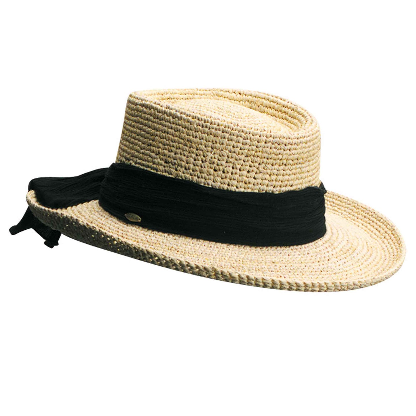 C- Scala Women's "MANAROLA" Hand Crocheted Raffia Gambler Sun Hat, #LR241OS