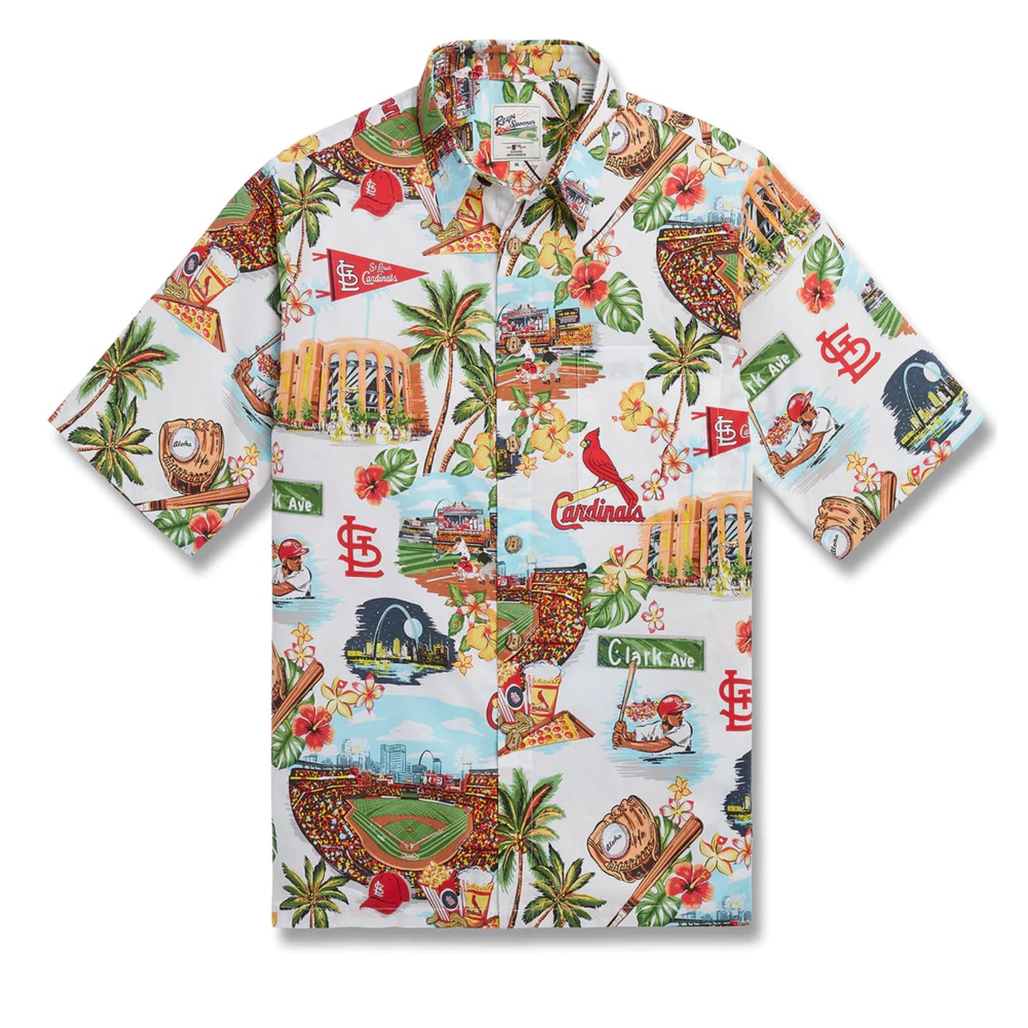 Reyn Spooner Men's St Louis Cardinal's MLB Classic Fit Scenic Hawaiian Shirt, Style# 5537