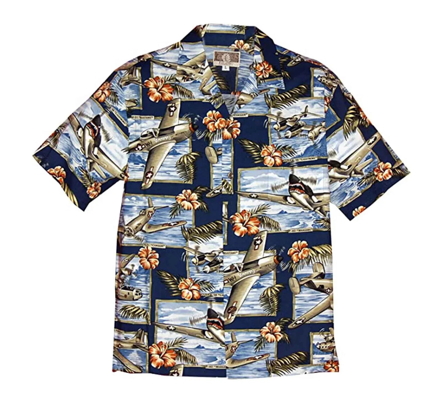 KALAHEO Men's Hibiscus Airplane Aloha Shirt, Style#074