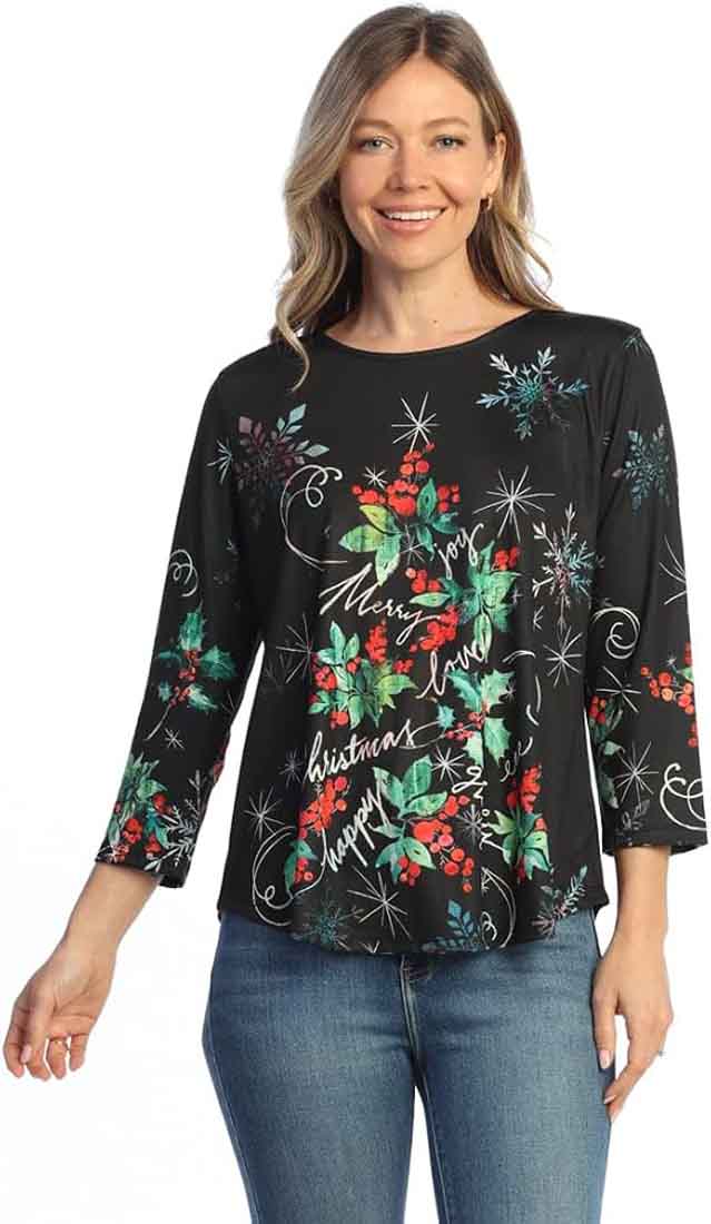 D Jess & Jane HOLLY JOLLY Xmas Soft-Touch Round Hem Knit Top #24-2258
