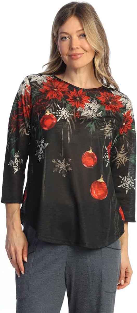 D Jess & Jane TWINKLE XMAS Round Hem 3/4 Sleeve Slub Top, Style#64-2259