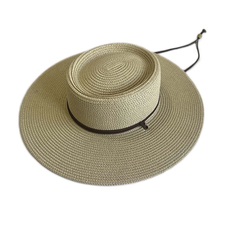 C- Jeanne Simmons Paper Braid Straw Gambler Crown Sun Hat, Leatherette Braided Chin Cord, 4" brim, Style# 8607