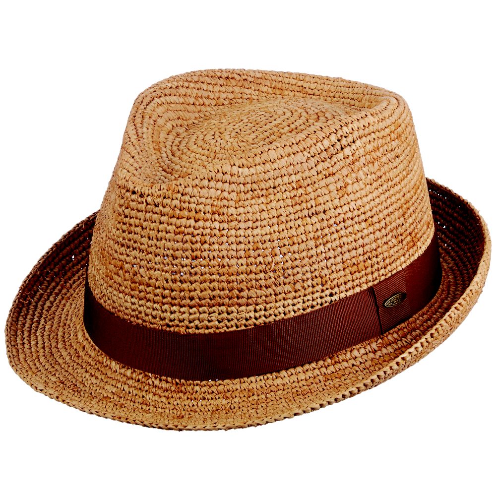B Scala Fine Hand Crocheted Raffia Weaved Fedora, Style# Coba, MR194OS, 2"Brim, Color Tea