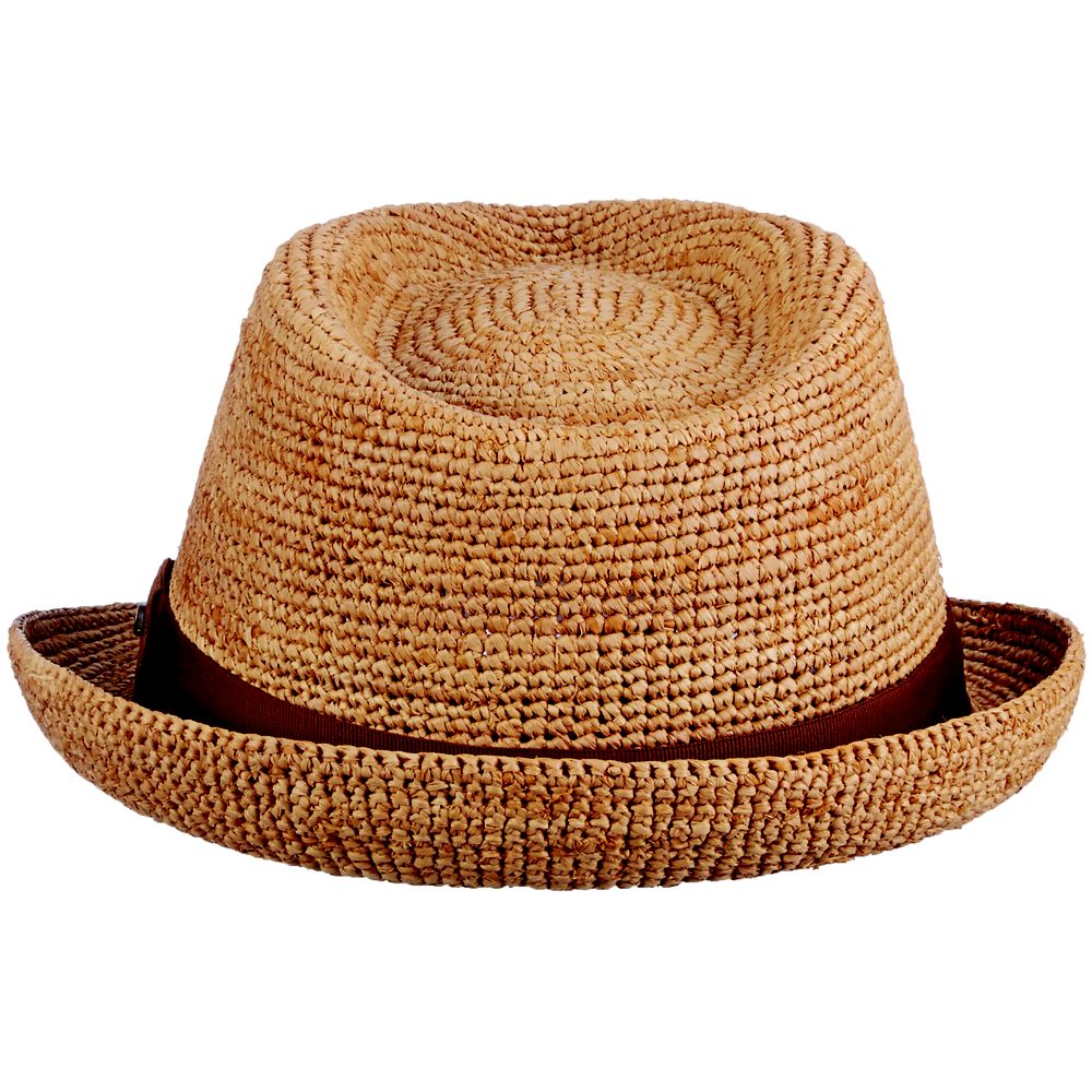 B Scala Fine Hand Crocheted Raffia Weaved Fedora, Style# Coba, MR194OS, 2"Brim, Color Tea
