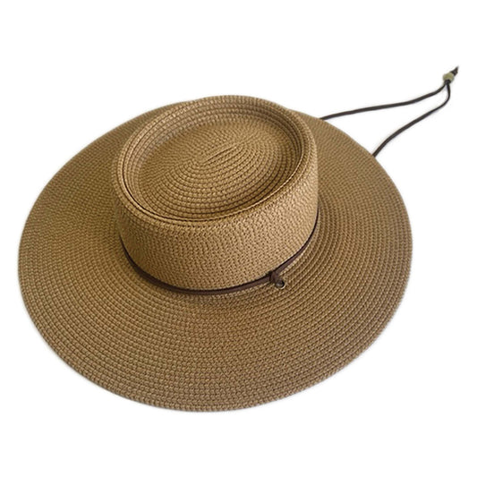 C- Jeanne Simmons Paper Braid Straw Gambler Crown Sun Hat, Leatherette Braided Chin Cord, 4" brim, Style# 8607