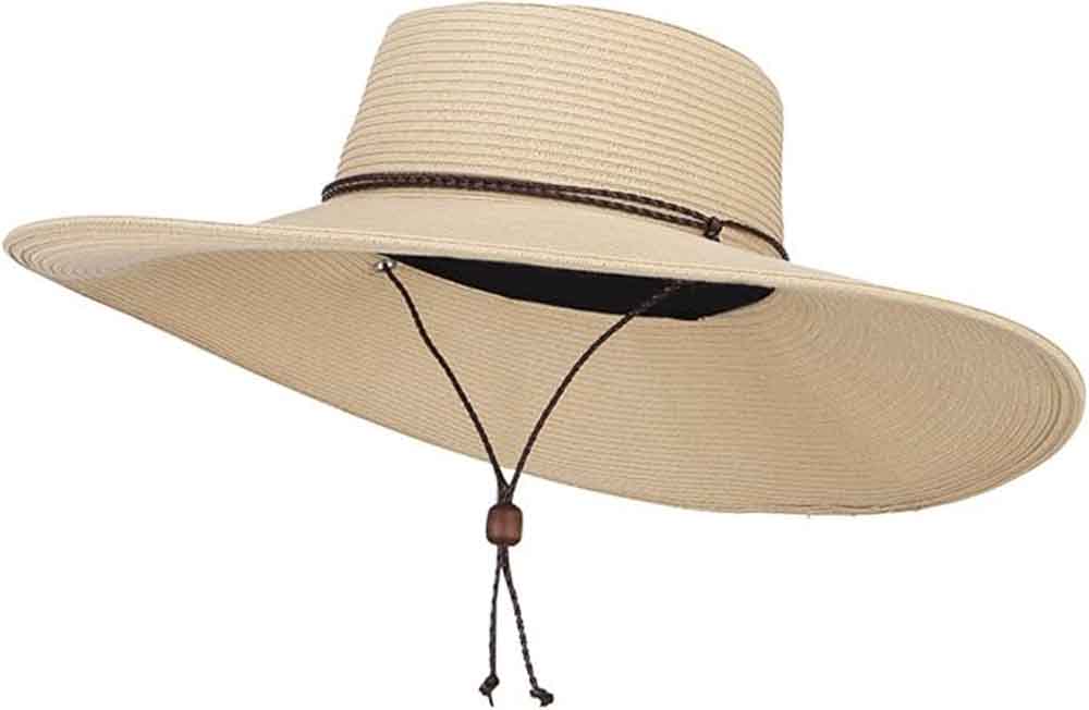 C- Jeanne Simmons Paper Braid Straw Gambler Crown Sun Hat, Leatherette Braided Chin Cord, 4" brim, Style# 8607