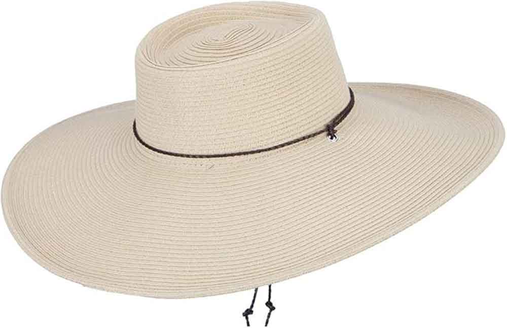 C- Jeanne Simmons Paper Braid Straw Gambler Crown Sun Hat, Leatherette Braided Chin Cord, 4" brim, Style# 8607