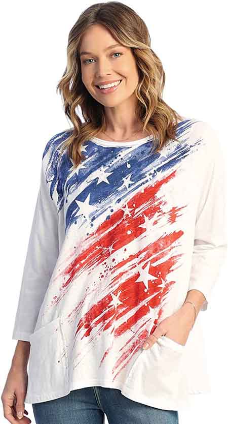 D Jess & Jane Women's Americana Flag Mineral Washed Patch Pocket Cotton TunicStyle#M12-1712