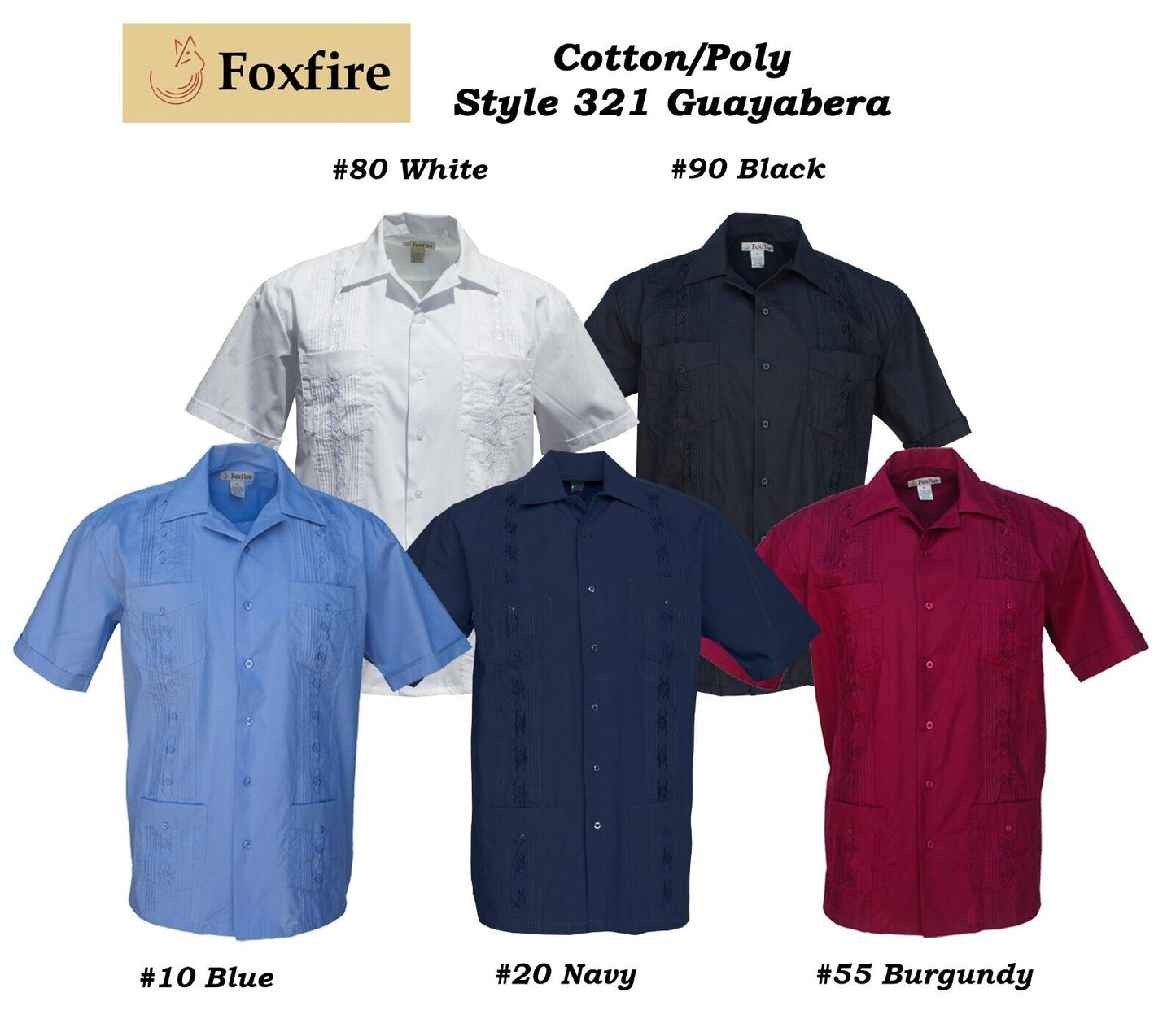 X FOXFIRE Sportswear Men's Short Sleeved Embroidered 4-Pocket Guayabera Shirt, Style#321