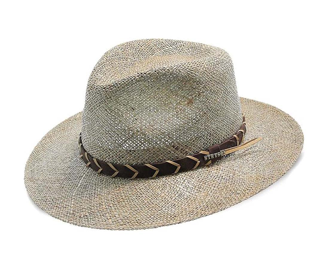 B Stetson Hat Company-" ALDER" Fine Linen Seagrass Straw Outback Hat, Style#2030
