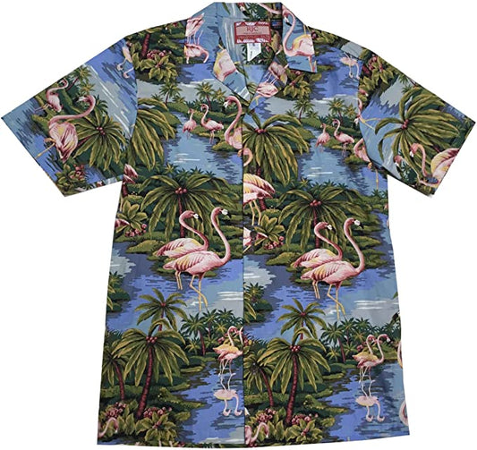 RJC Men's Retro Flamingo and Palm Tree Hawaiian Shirt