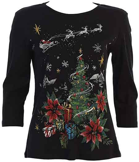 Jess & Jane Deer Santa Christmas Coton Top