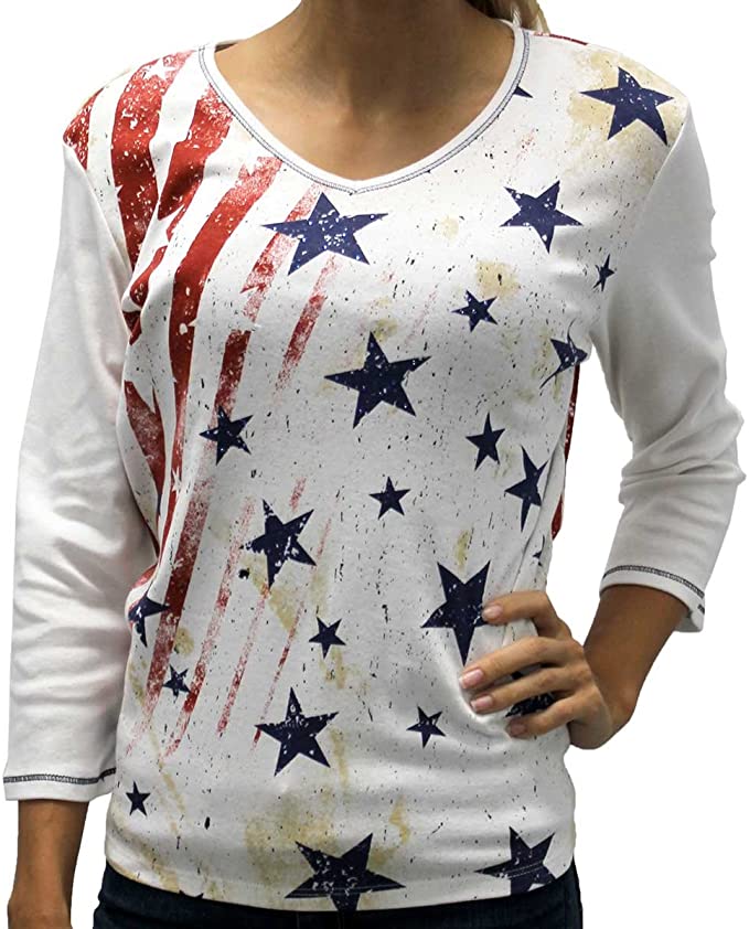 Jess & Jane Stars & Stripes USA Flag Cotton Top