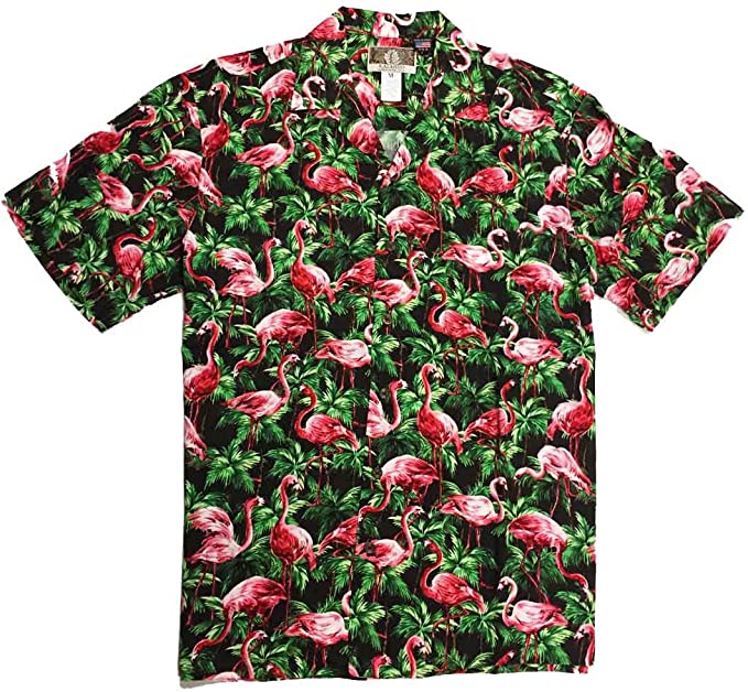 Kalaheo Mens Flamingo and Palm Tree Aloha Shirt