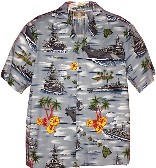 KALAHEO Mens Battleships Hawaiian Shirt