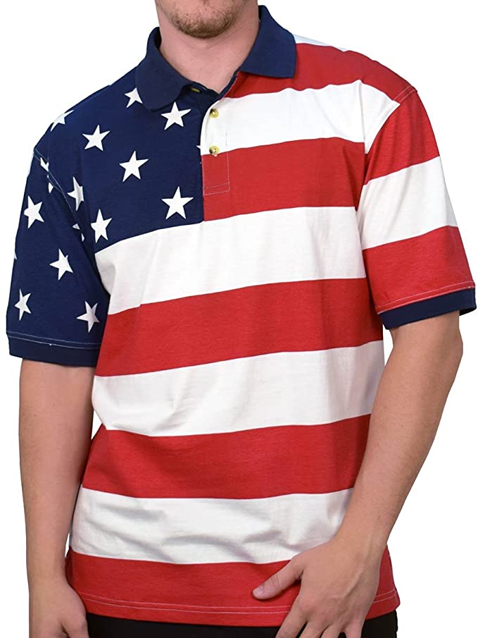 Horizontal American flag mens polo shirt