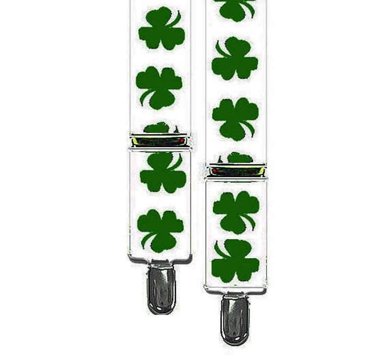 St Patricks Day Green Clover American Flag Suspenders-Made in the USA