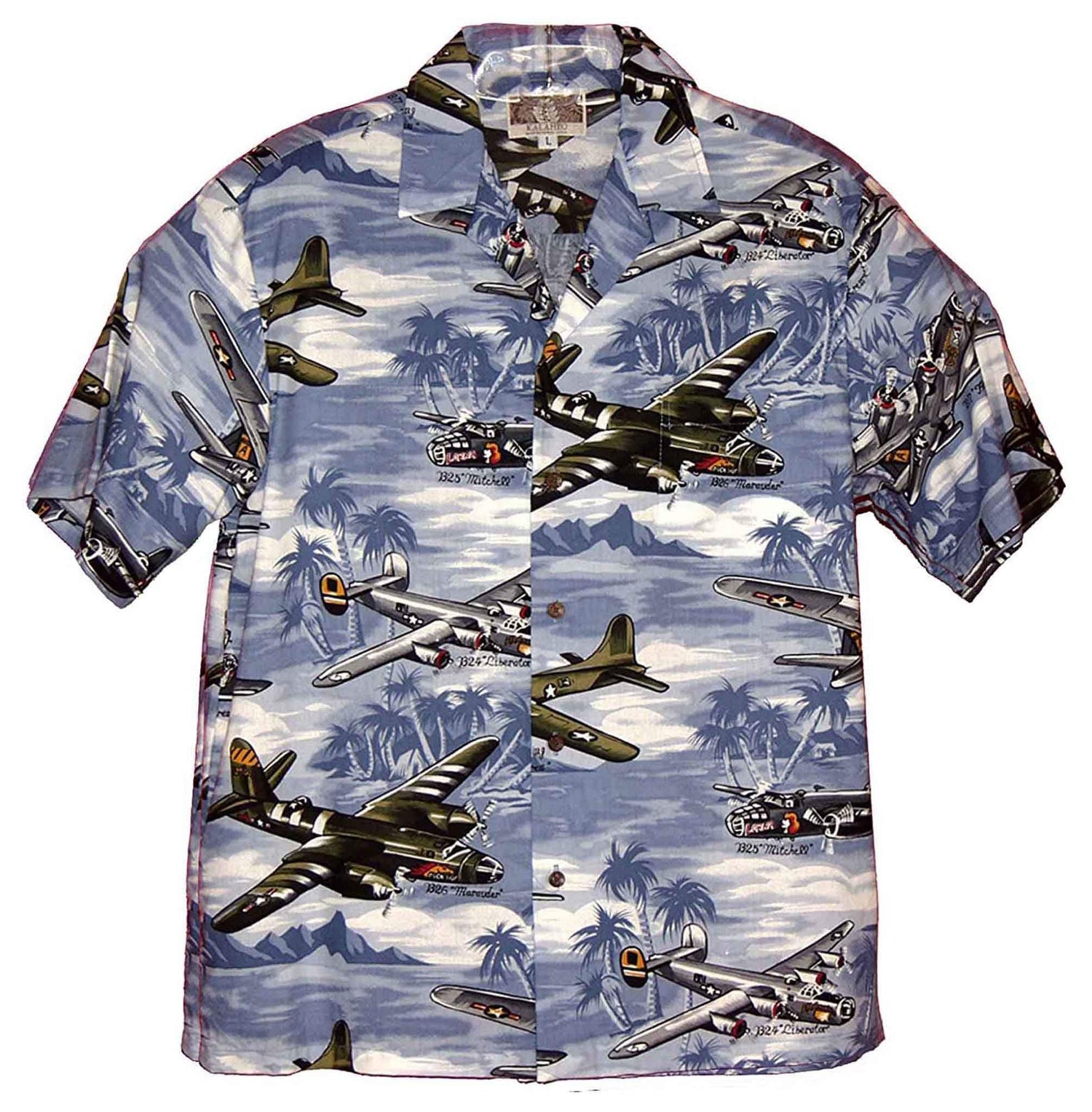 KALAHEO Men's Fighter Bomber Airplanes II Hawaiian Shirt