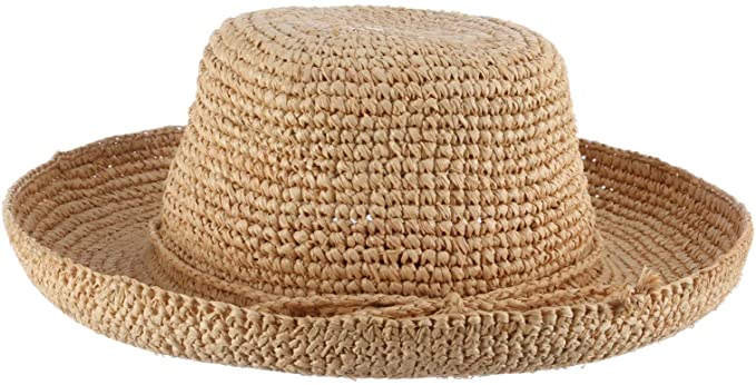 Scala Womens "Alessandra" Hand Crocheted Raffia Upturn Sunhat with 3-1/2" Brim, Style# L551OS