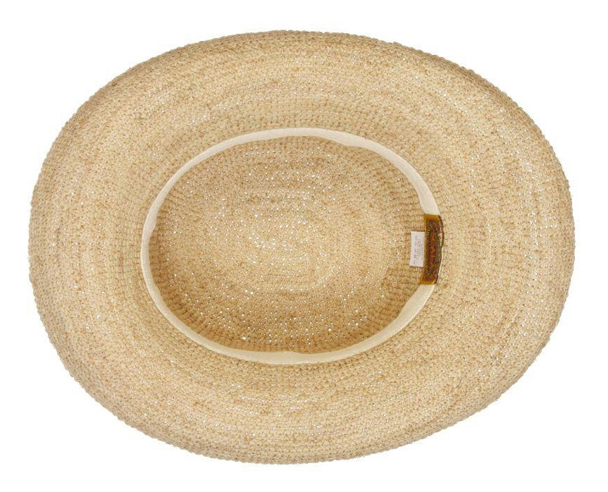 Scala Womens "Alessandra" Hand Crocheted Raffia Upturn Sunhat with 3-1/2" Brim, Style# L551OS