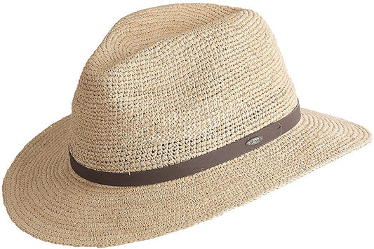 Scala Men's Fine Crochet Raffia Safari Hat with Leather Band, Style# MR42