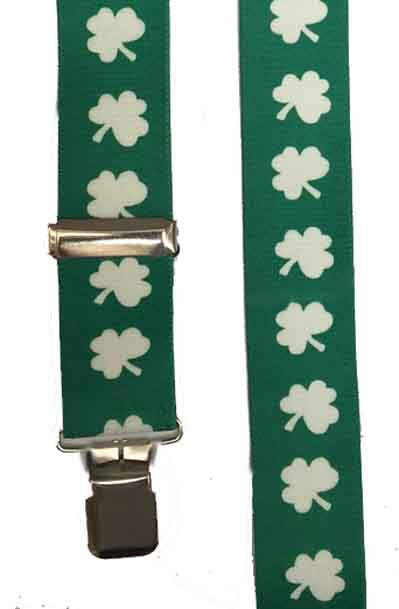 St Patricks Day Clover American Flag Suspenders-Made in the USA